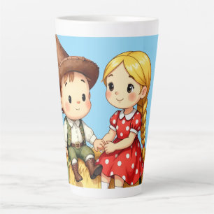 Landkinder auf einem Heuballen, Milchtasse