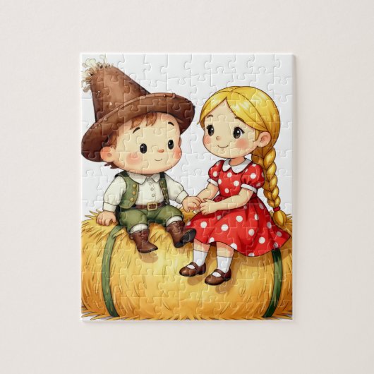 Landkinder auf einem Heuballen, Puzzle (Vertikal)