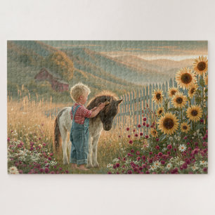 Landkindliches Pony-Sonnenblumen-Bergwiesen-Idyll Puzzle