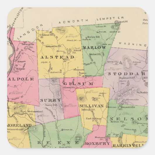 Landkreis Cheshire, NH Quadratischer Aufkleber (Vorderseite)