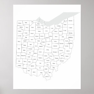 Landkreis der Ohio Staat Karte Poster