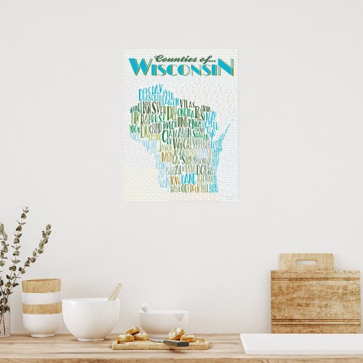 Landkreis der Wisconsin Typografie-Karte Poster (Küche)