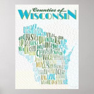 Landkreis der Wisconsin Typografie-Karte Poster