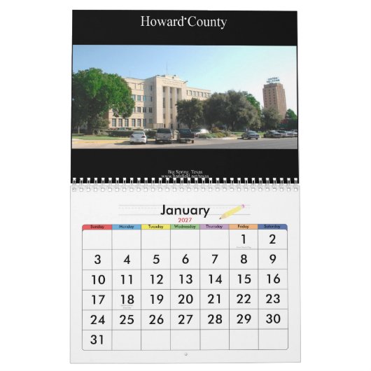 Landkreis-Gericht-Wandkalender Texas 12 Kalender (Jan 2027)