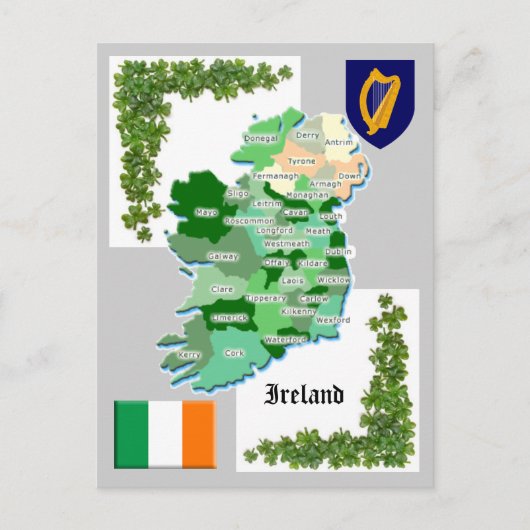 Landkreis-Karte von Irland Postkarte (Vorderseite)