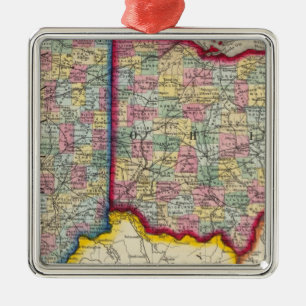 Landkreis-Karte von Ohio und von Indiana Silbernes Ornament