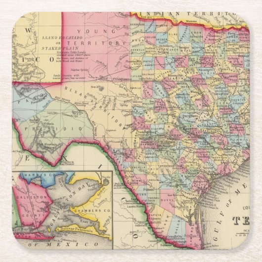 Landkreis-Karte von Texas Rechteckiger Pappuntersetzer (Vorderseite)
