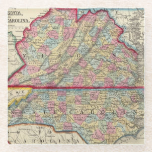 Landkreis-Karte von Virginia und von Nord-Carolina Glasuntersetzer