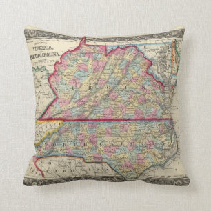 Landkreis-Karte von Virginia und von Nord-Carolina Kissen