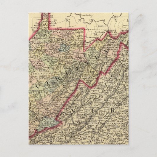 Landkreis-Karte West Virginia Postkarte (Vorderseite)