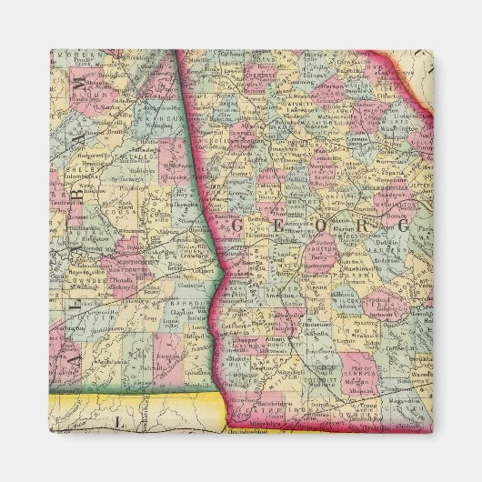 Landkreis Map Georgien und Alabama Magnet (Vorne)
