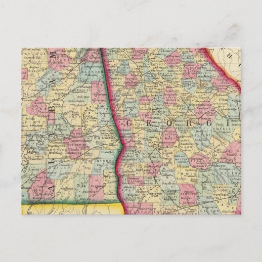 Landkreis Map Georgien und Alabama Postkarte (Vorderseite)