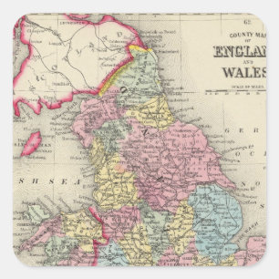 Landkreis Map of England, and Wales Quadratischer Aufkleber