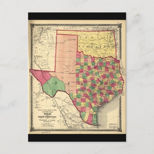 Landkreis Map of Texas and Indian Territory (1874) Postkarte (Vorderseite)