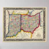 Landkreis Map von Ohio und Indiana Poster (Vorne)