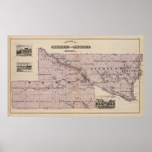 Landkreis von Brown und Nicollet, Minnesota Poster (Vorne)
