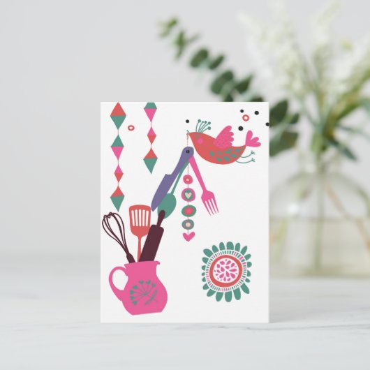 Landküche - Silberbesteck auf Blumenbeete. Postkarte (Stehend Vorderseite)