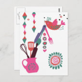 Landküche - Silberbesteck auf Blumenbeete. Postkarte (Vorne/Hinten)