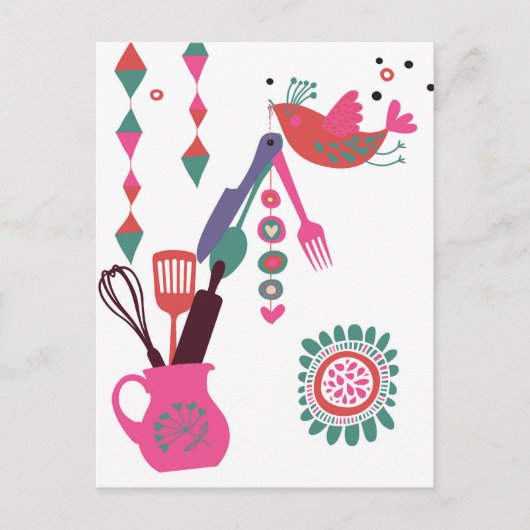 Landküche - Silberbesteck auf Blumenbeete. Postkarte (Vorderseite)