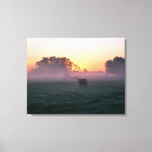 Landkühe in der Sunrise Mist 3-Panel-Leinwand Leinwanddruck
