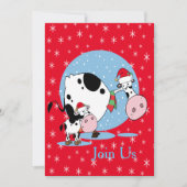 Landkühe mit Weihnachtsmannmützen Weihnachtsfeiert Einladung (Vorderseite)