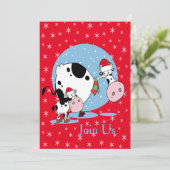 Landkühe mit Weihnachtsmannmützen Weihnachtsfeiert Einladung (Stehend Vorderseite)