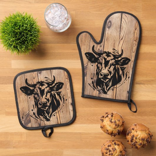 Landkühe Ofenhandschuh & Topflappen-Set (Oben Unten)