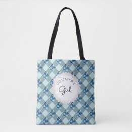 Landleben Mädchen Blau Gingham Blumen Muster Tasche