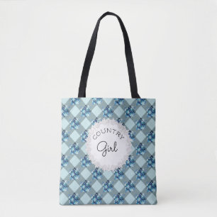 Landleben Mädchen Blau Gingham Blumen Muster Tasche