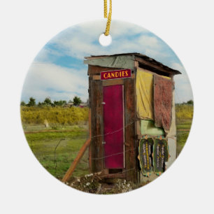 Ländlich - Außentoilette - Kostenlose Süßigkeiten  Keramik Ornament
