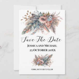Ländlich-Boho-Silber- und Rosafarbenes Floral Save The Date
