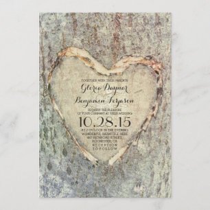 ländlich geschnitzte Herz Baum Hochzeit vintage Einladung