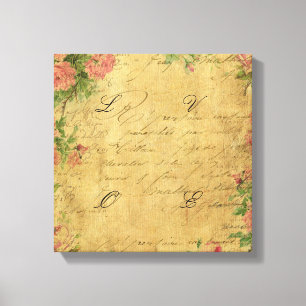 Ländlich,grunge,paper,vintage,blumen,text,rosen,ro Leinwanddruck