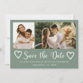 Ländlich moderne 2-Foto-Sage-Grün-Hochzeit  Save The Date (Vorderseite)