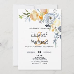 Ländlich orange blau weiß botanisch floral Hochzei Einladung