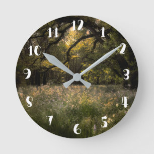Ländlich Romantische Blumen Verzauberter Wald Blum Runde Wanduhr