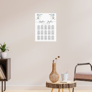 ländlich staubiges Blau Aquarell Blumenstrauß Poster