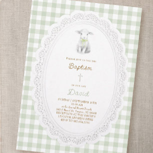 ländlich süßes Lamm Salbei Grün Gingham   Taufe  Einladung