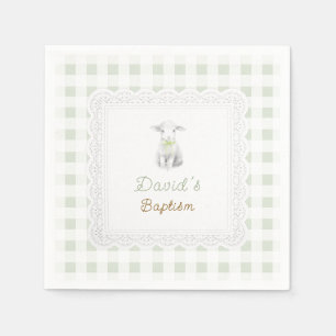 ländlich süßes Lamm Salbei Grün Gingham Taufe Serviette