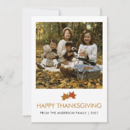 Ländliche Ahornblätter Thanksgiving-Familienfoto Feiertagskarte