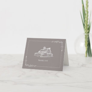 Ländliche Amethystgraue Scheunen-Farm-Hochzeit Dankeskarte