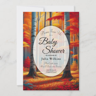 Ländliche Baby Shower im Herbstwald mit Birken Einladung
