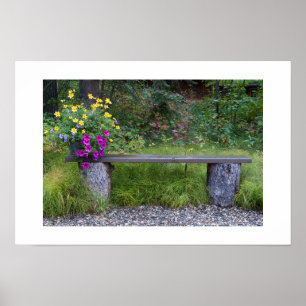 Ländliche Bank und Blumenkübel Fotografie Poster