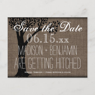 Ländliche Baum-Burlap-Save-the-Date-Postkarten im Ankündigungspostkarte