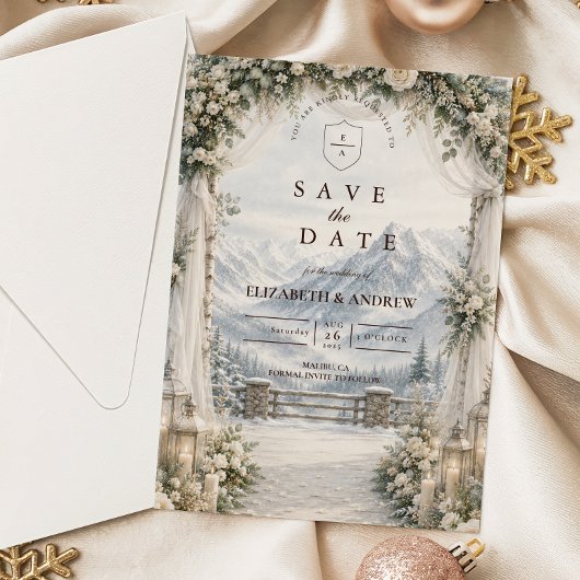Ländliche Berghochzeit im Winter Save The Date