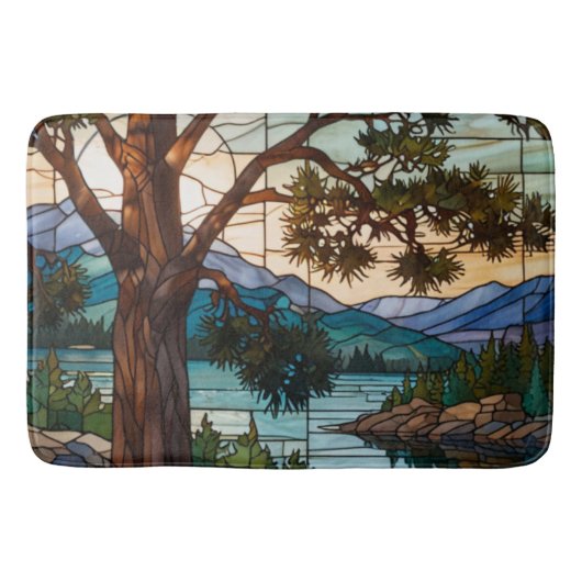 Ländliche Berglandschaft Buntglas Badematte (Vorderseite)
