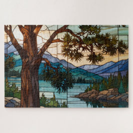 Ländliche Berglandschaft Buntglas Puzzle
