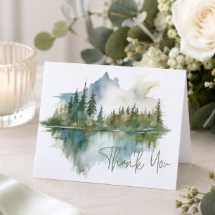 Ländliche Bergseeszene Aquarell gefaltet Dankeskarte