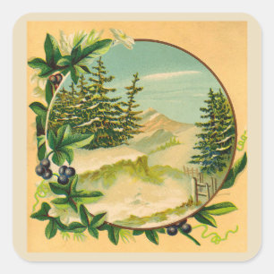 Ländliche Bergszene Quadratischer Aufkleber