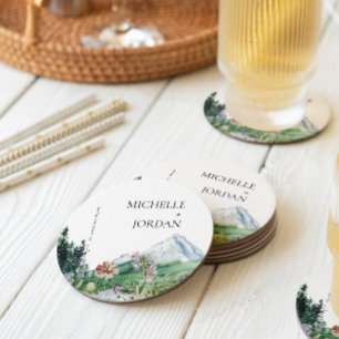 Ländliche Bergwildblume   Boho-Hochzeit  Runder Pappuntersetzer